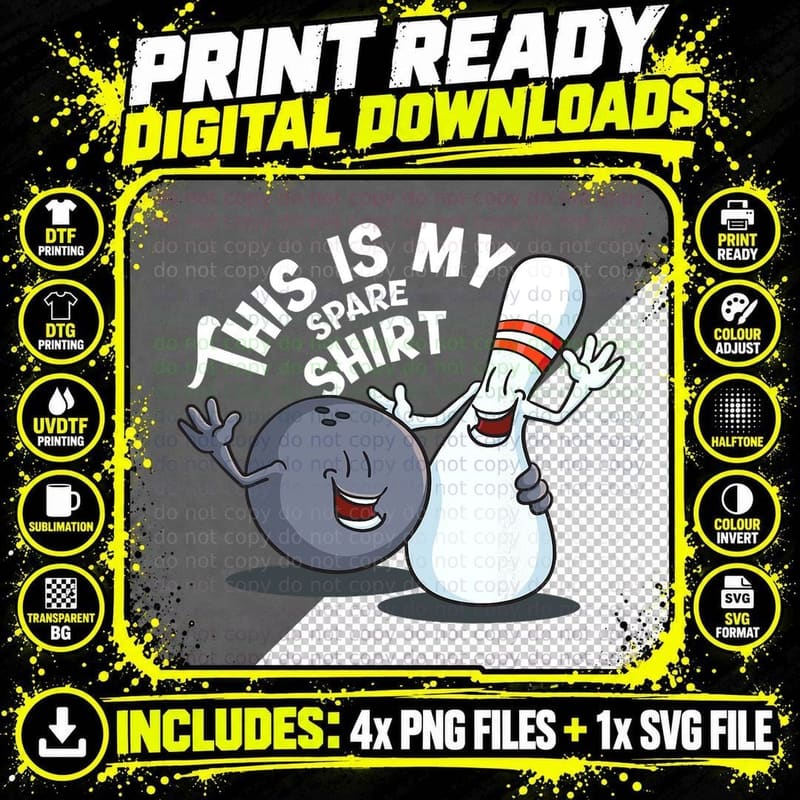 Bowling T-Shirt, This Is My Spare, Cartoon Ball and Pin Png SVG Digital Bundle