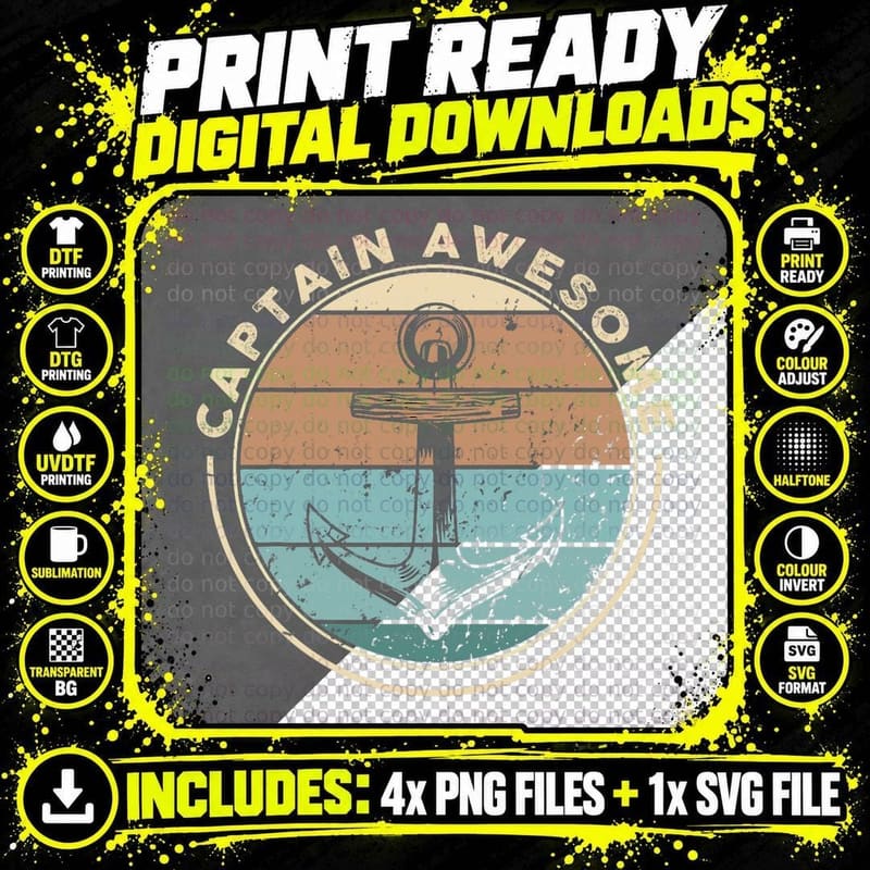 Captain Awesome Boating Sailor Boat Nautical Yacht Png SVG Digital Bundle