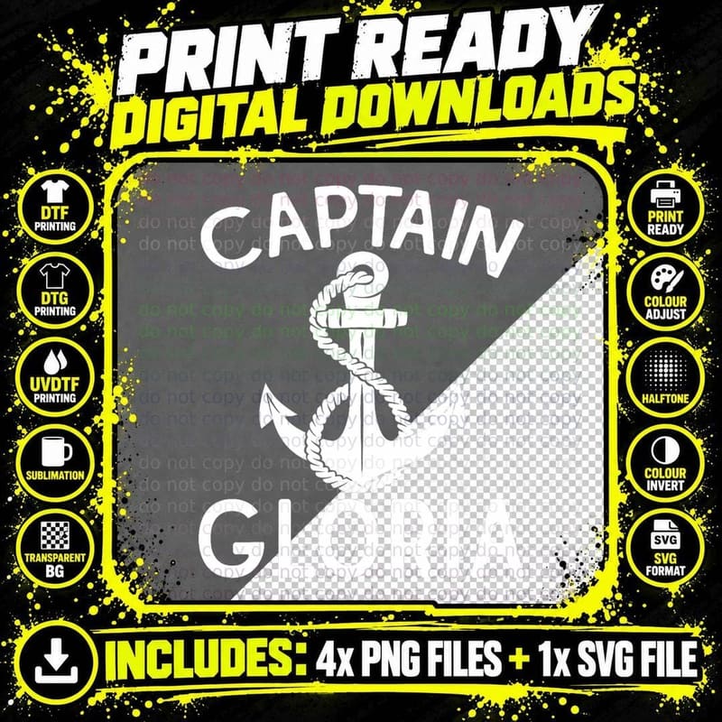 Captain Gloria Yacht Ship Boating Boat Anchor Png SVG Digital Bundle
