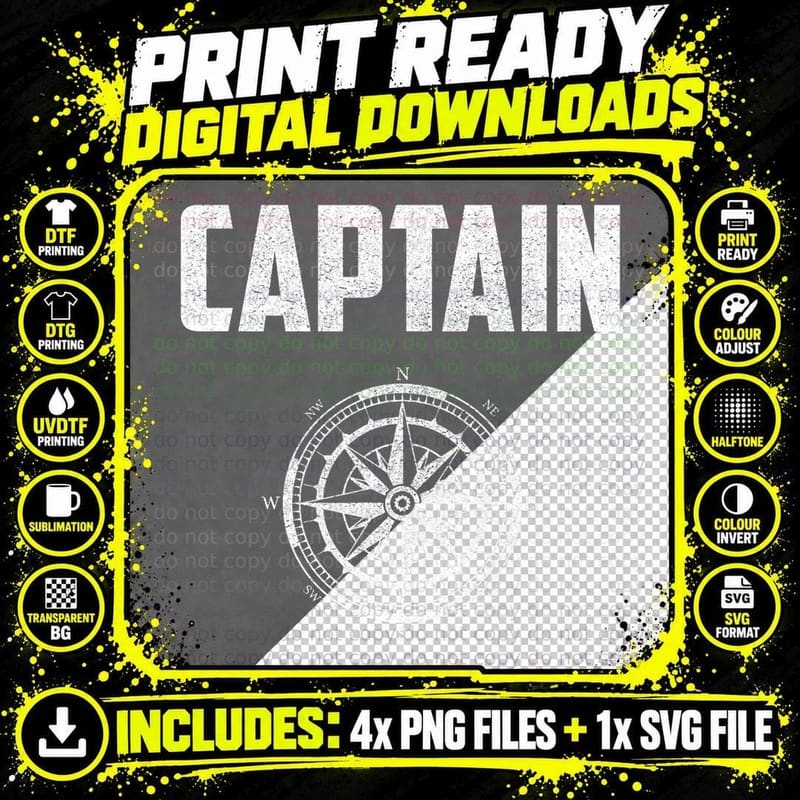 Captain Shirt Boating Nautical Gift Compass Boat Captain Png SVG Digital Bundle