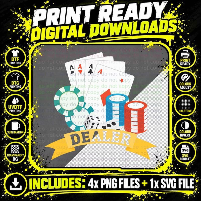 Casino Dealer T-Shirt - Chips Cards Poker Png SVG Digital Bundle
