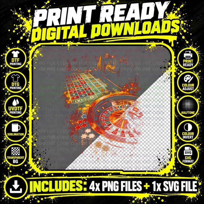 Casino Roulette Tables T-Shirt, Halftone Old Money Png SVG Digital Bundle