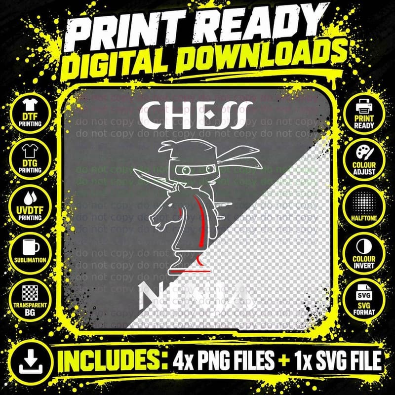 Chess Ninja Martial Arts and Board Game Lovers T-Shirt Png SVG Digital Bundle