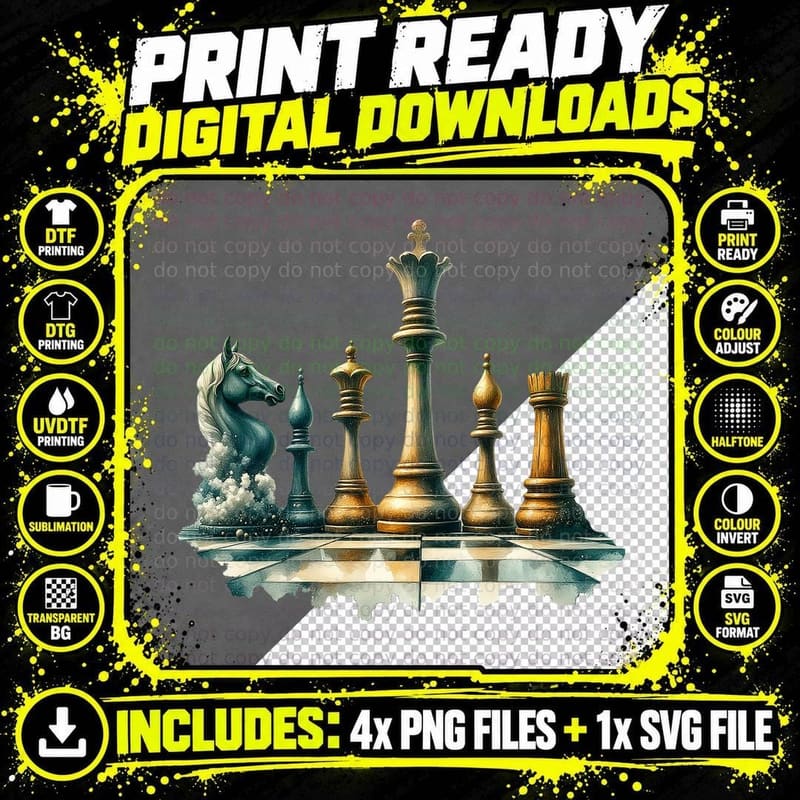 Chess Pieces Strategy and Intelligence Game Art T-Shirt Png SVG Digital Bundle