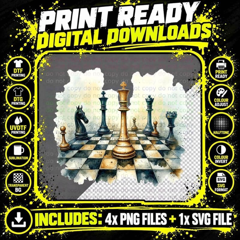 Chess Pieces on Board Strategy Mind Game Intelligence Png SVG Digital Bundle