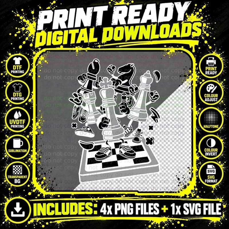 Comic Figur Chess Player Chess Board T-Shirt Png SVG Digital Bundle