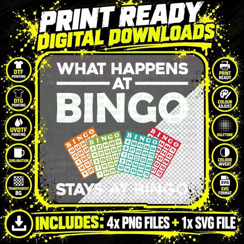 Cool Bingo for Men Women Lucky Bingo Caller Casino Png SVG Digital Bundle