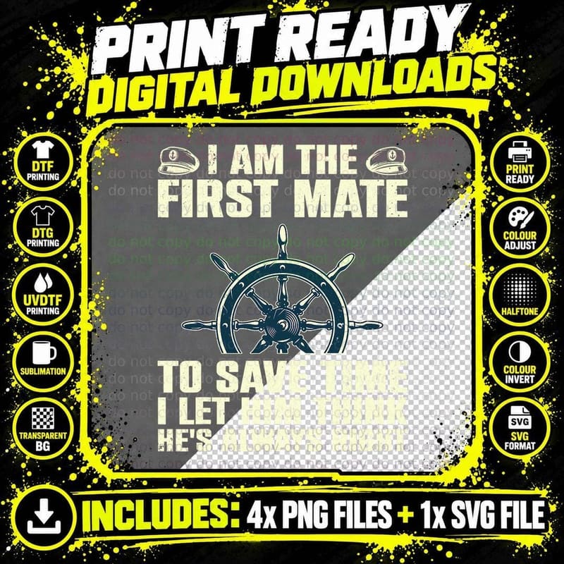 Cool First Mate for Men Women Kids Boating Captain Boat Png SVG Digital Bundle
