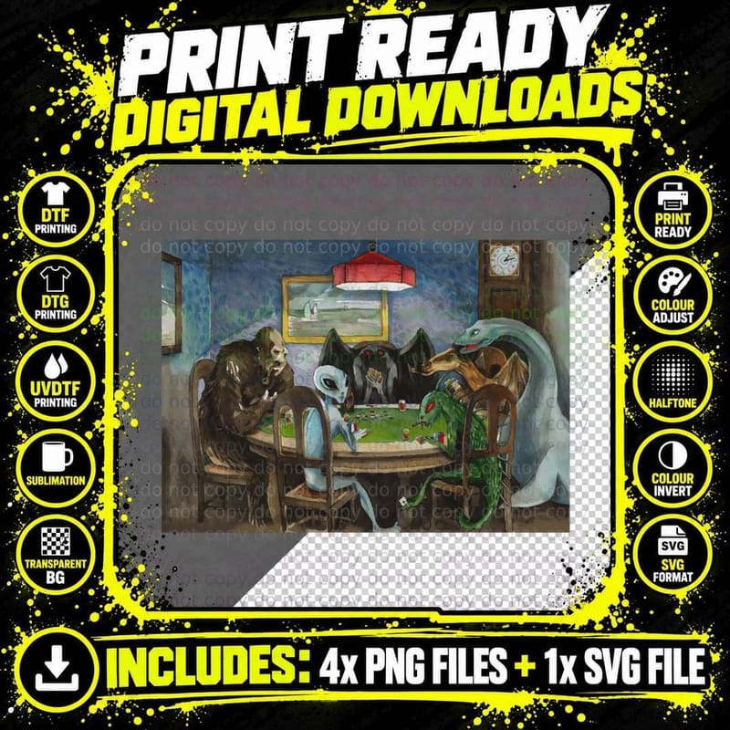 Cryptids Playing Poker T-Shirt Png SVG Digital Bundle