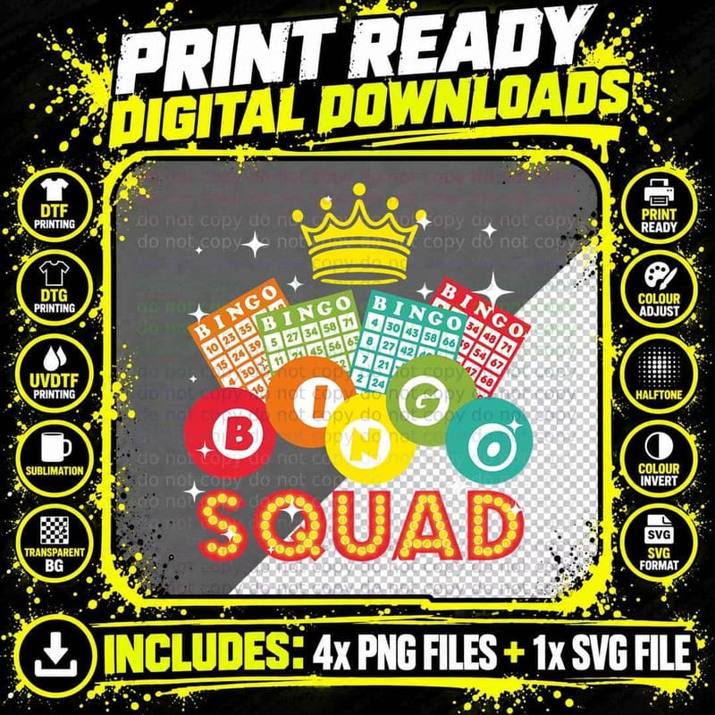 Cute Bingo Designs for Men Women Bingo Lovers Players Png SVG Digital Bundle