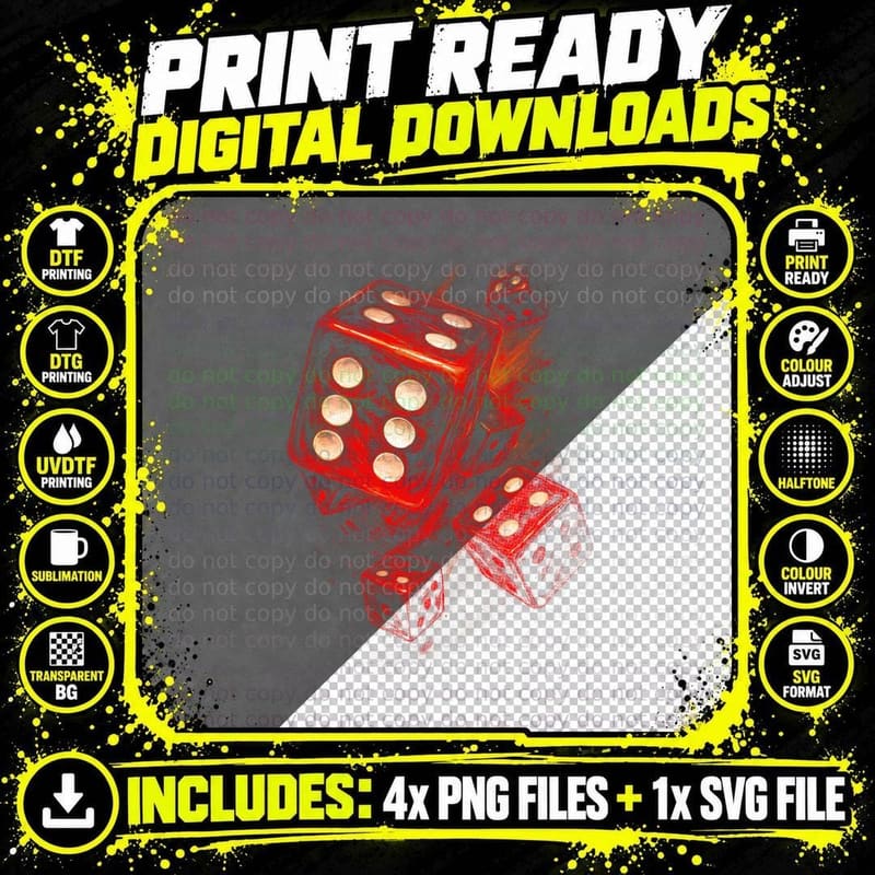 Dice Art T-Shirt, Game Night Gift, Casino Style Apparel Png SVG Digital Bundle