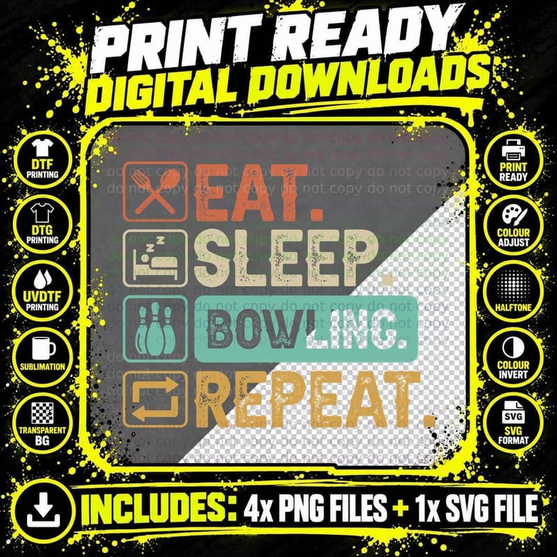 Eat. Sleep. Bowling. Repeat. Bowling T-Shirt Png SVG Digital Bundle