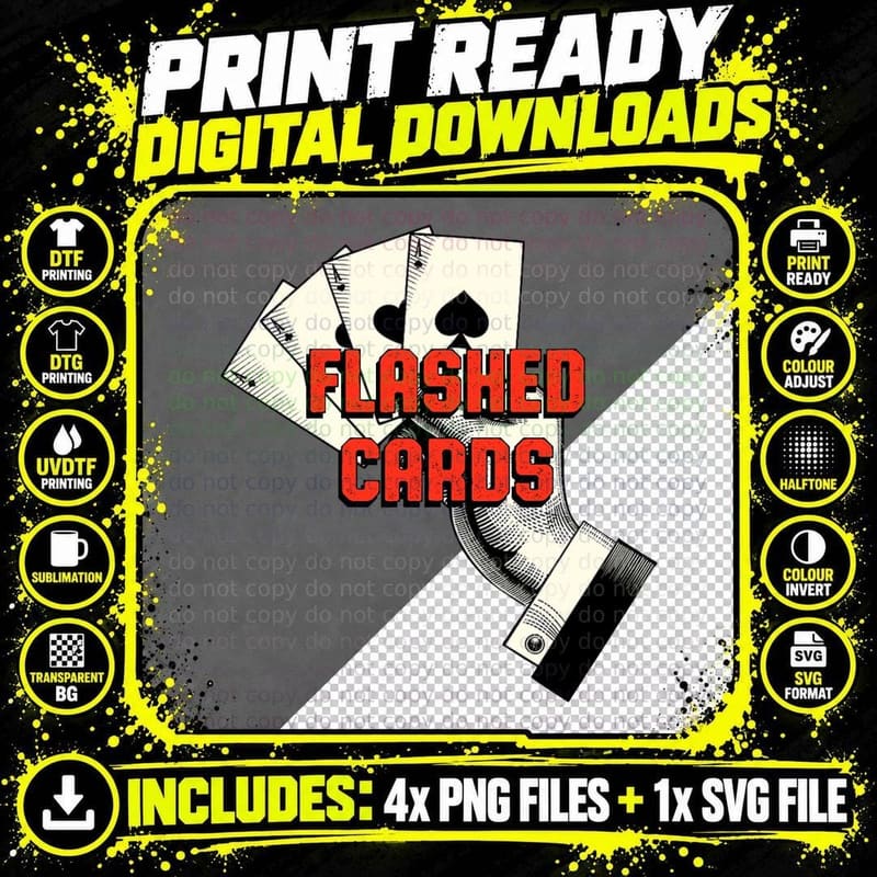 Flashed Cards Card Game Casino Card Player Gambling Png SVG Digital Bundle