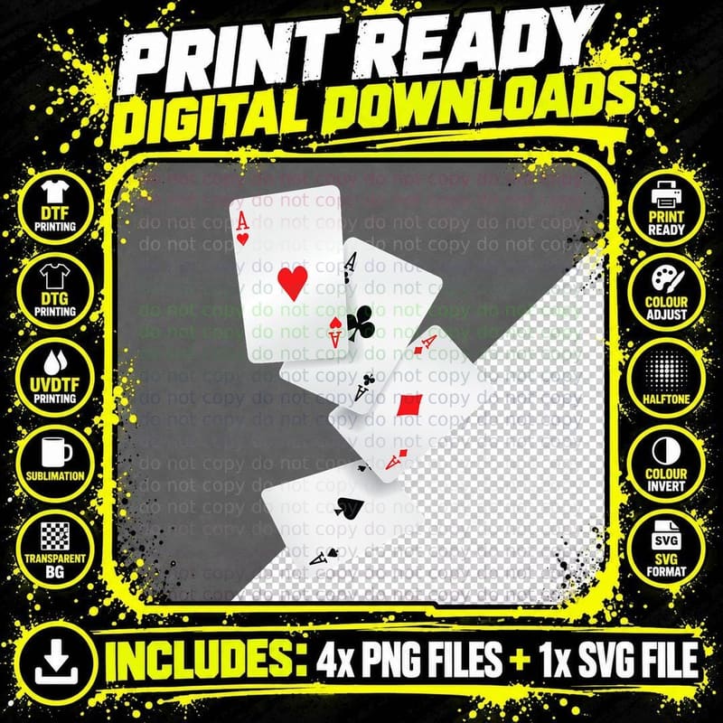 Four Aces Poker Pro Lucky Player Winner Costume Hand Png SVG Digital Bundle
