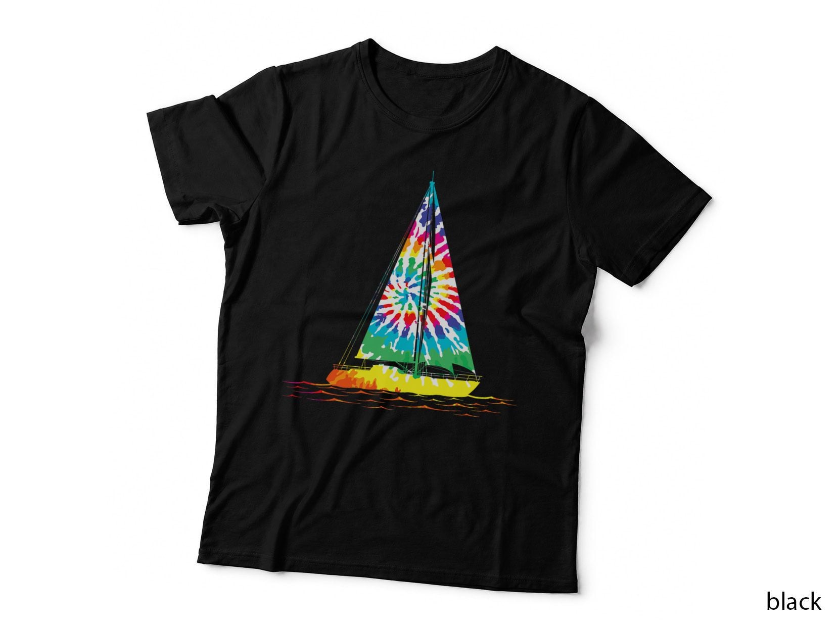 Fun Sailing Hippie Rainbow Tie Dye Sailboat Scene T-Shirt