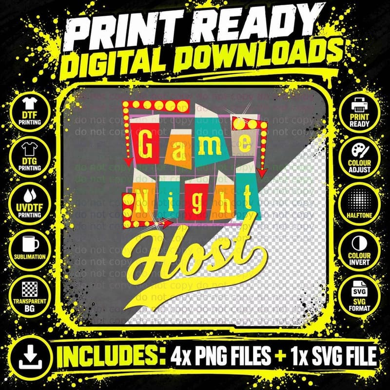 Game Night Host Family Board Game Trivia Night T-Shirt Png SVG Digital Bundle