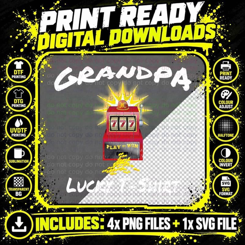 Grandpa Lucky Slot Machine Casino Gambling Gambler Gift Png SVG Digital Bundle