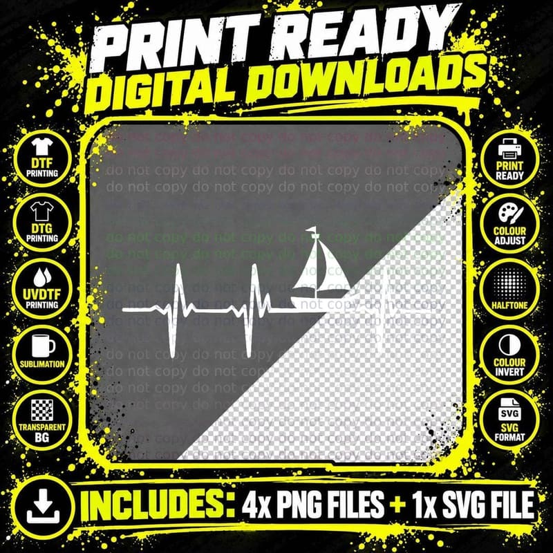 Heartbeat Sailing for Sailors with Sailboat T-Shirt Png SVG Digital Bundle