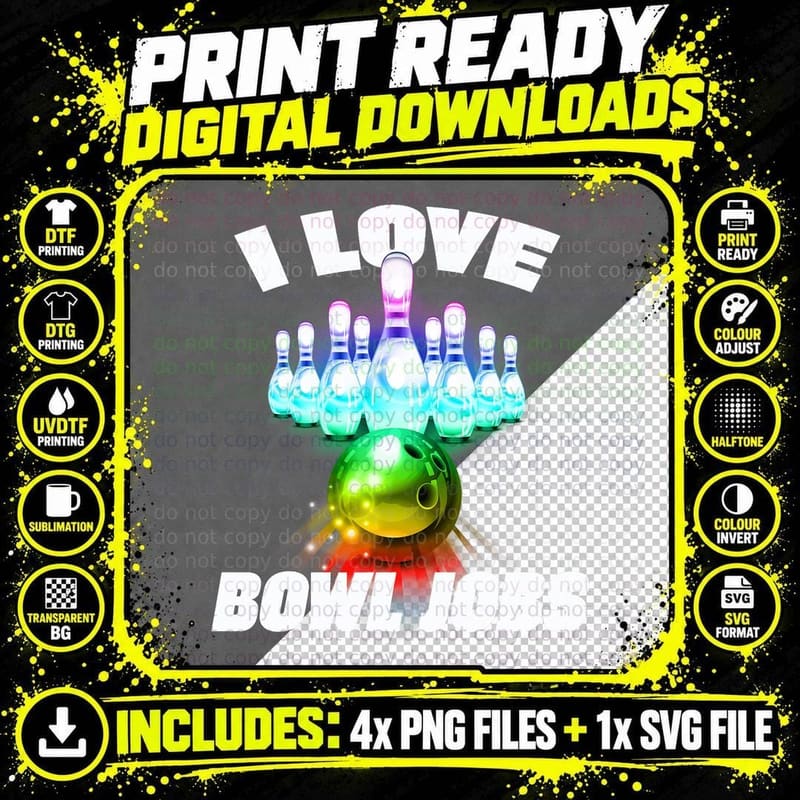 I Love Bowl Jobs Gay Rainbow Matching Team Bowling Png SVG Digital Bundle