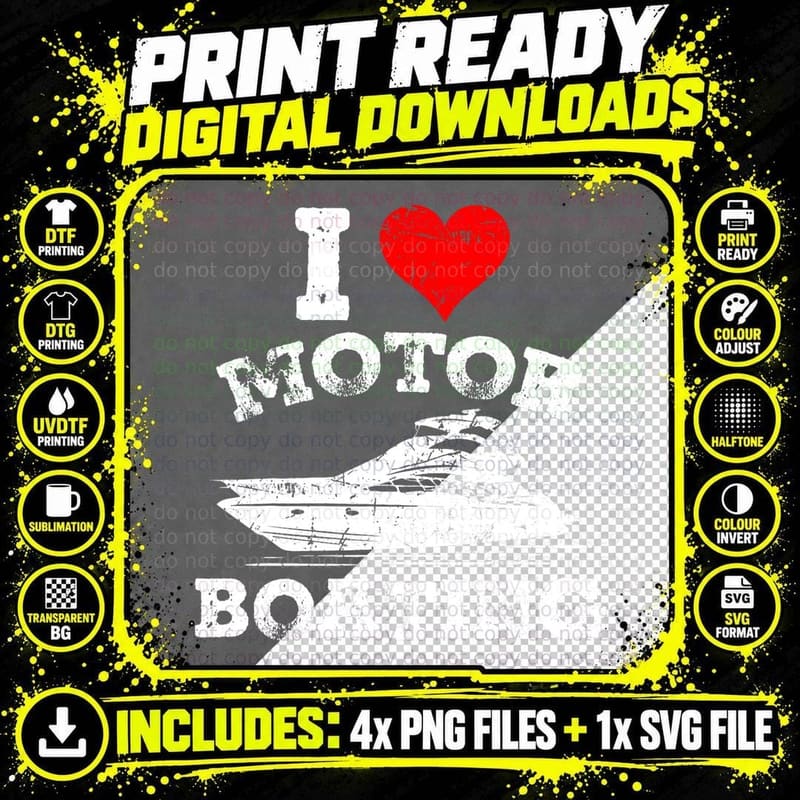 I Love Motor Boating Boater Mens Boys T-Shirt Png SVG Digital Bundle