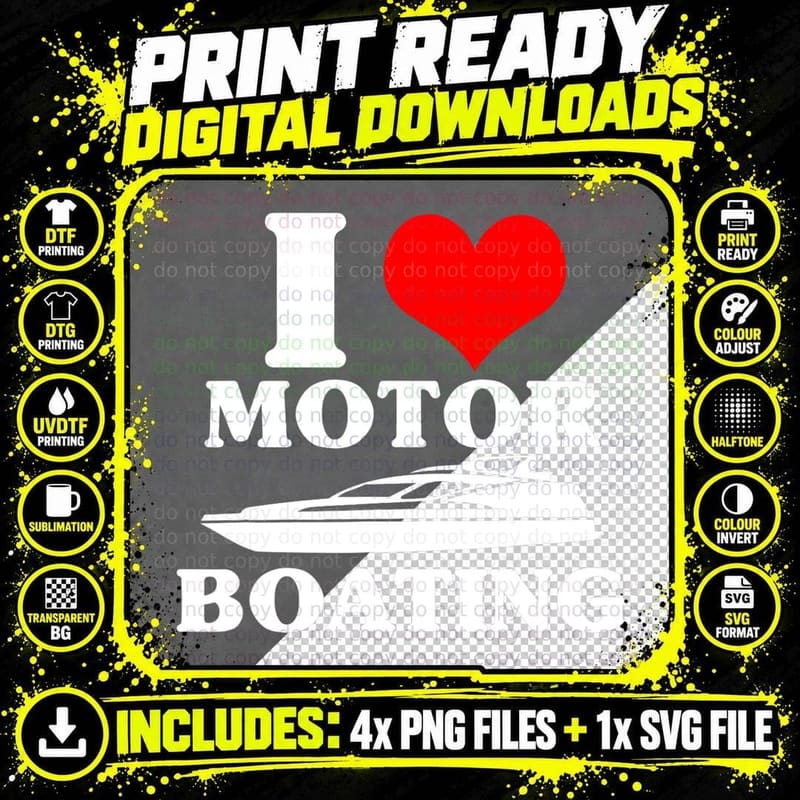 I Love Motor Boating Boater T-Shirt Png SVG Digital Bundle