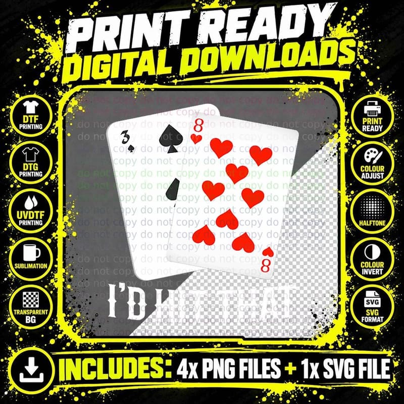 I'd Hit That 11 of Blackjack Cards Gambling T-Shirt Png SVG Digital Bundle