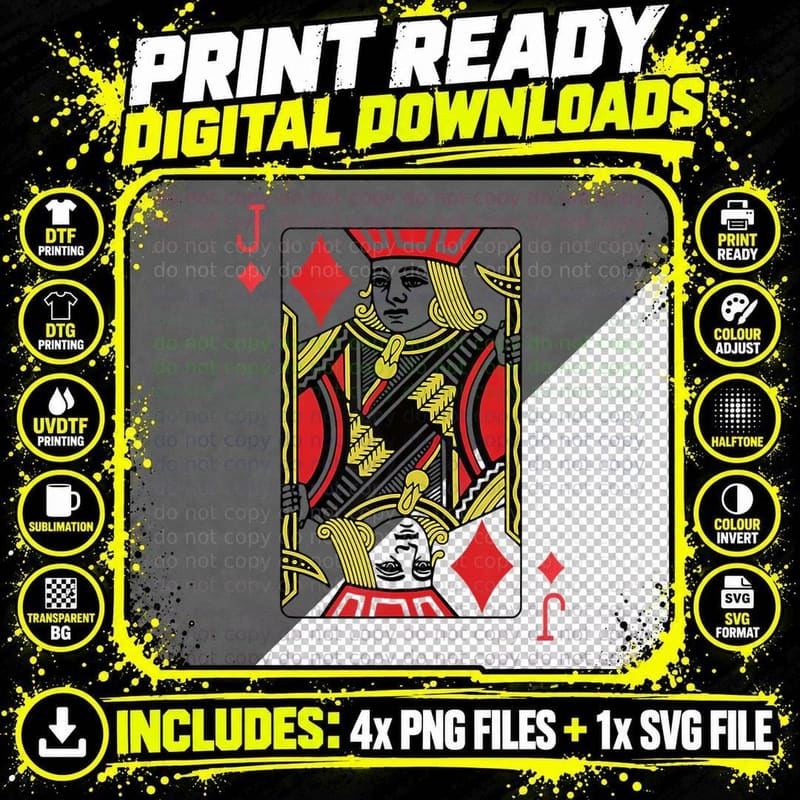 Jack of Diamonds Playing Card Poker, Gambler Png SVG Digital Bundle