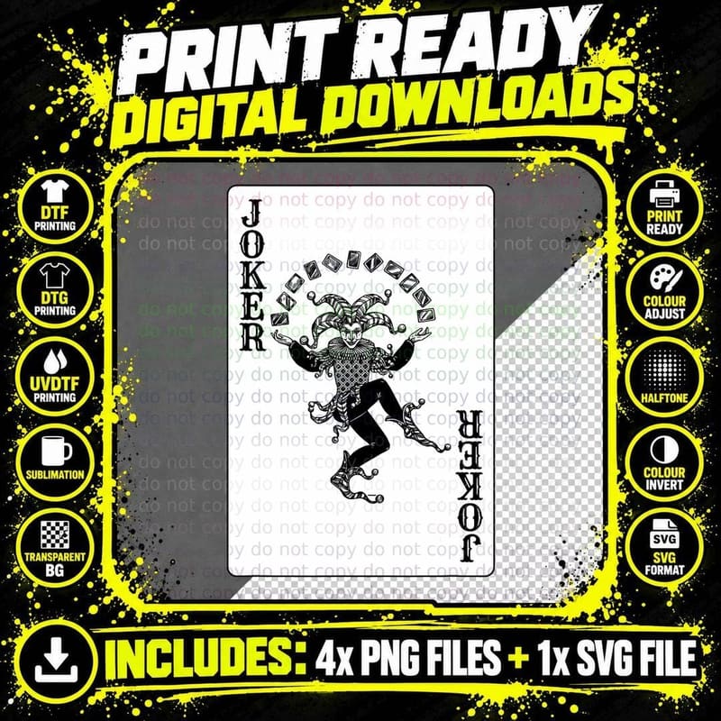 Joker Casino Poker Card Games Playing Cards Black Jack Png SVG Digital Bundle