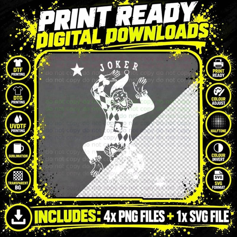 Joker Jester Clown Card Poker Playing Wild Card Gift Png SVG Digital Bundle