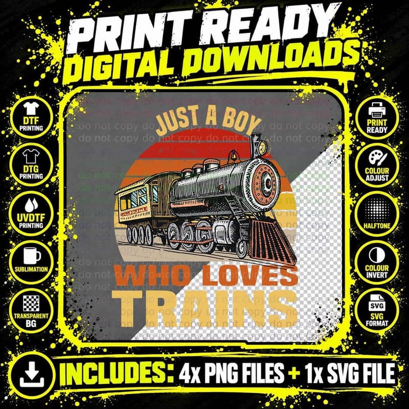 Just a Boy Who Loves Trains Shirt Boys Model Train Kids Png SVG Digital Bundle