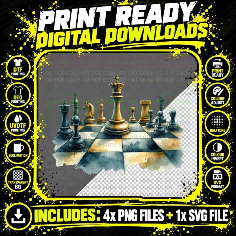 King Chess Set Board Game Strategy Player Gift T-Shirt Png SVG Digital Bundle