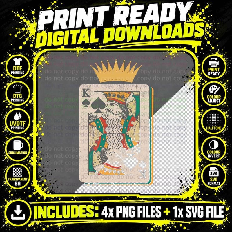 King Playing Cards Casino Gambling Poker Player T-Shirt Png SVG Digital Bundle