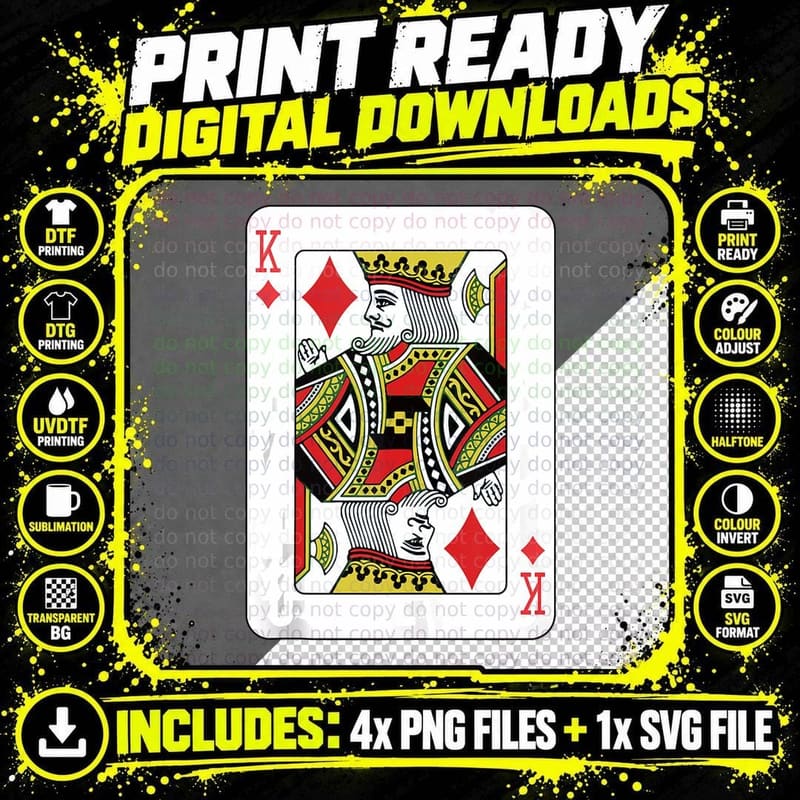 King of Diamonds Playing Card Poker, Gambler Png SVG Digital Bundle