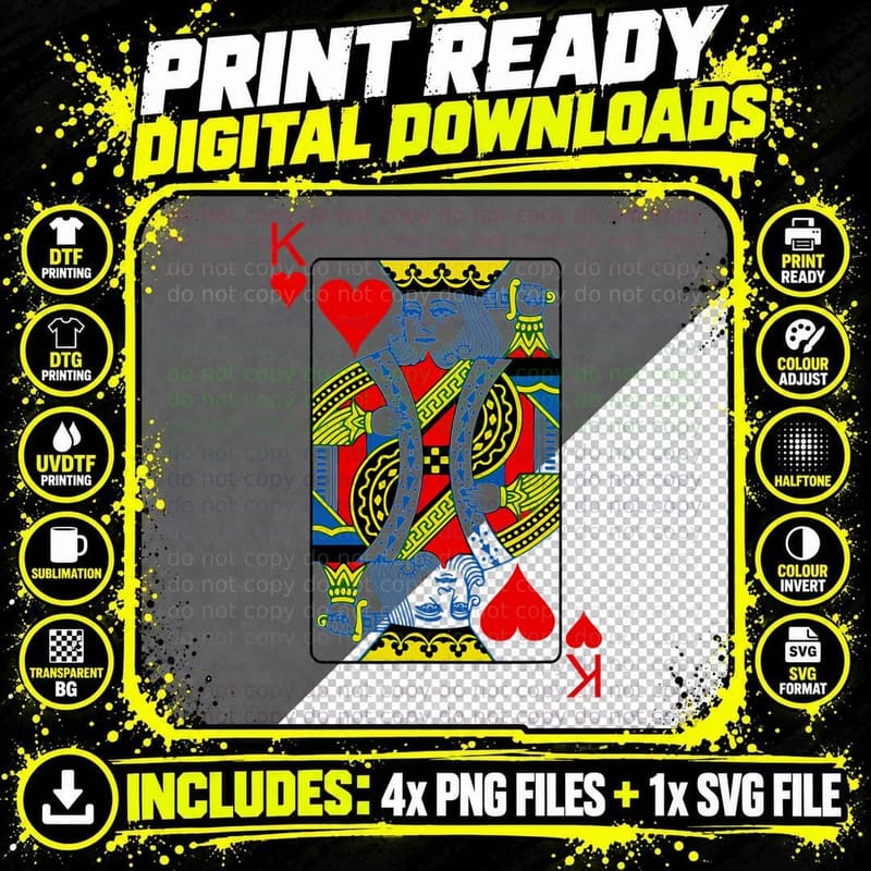 King of Hearts Playing Cards Poker T-Shirt Png SVG Digital Bundle