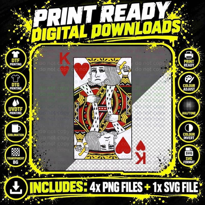 King of Hearts Tshirt Blackjack Cards Poker 21 K Tee Png SVG Digital Bundle