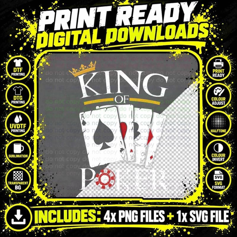 King of Poker Card Games Gambling Casino Gambler T-Shirt Png SVG Digital Bundle
