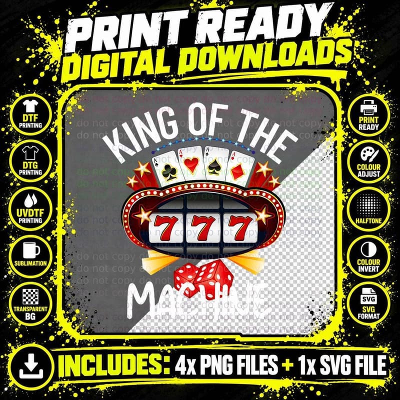 King of the Slot Machine Gambling Casino T-Shirt Png SVG Digital Bundle