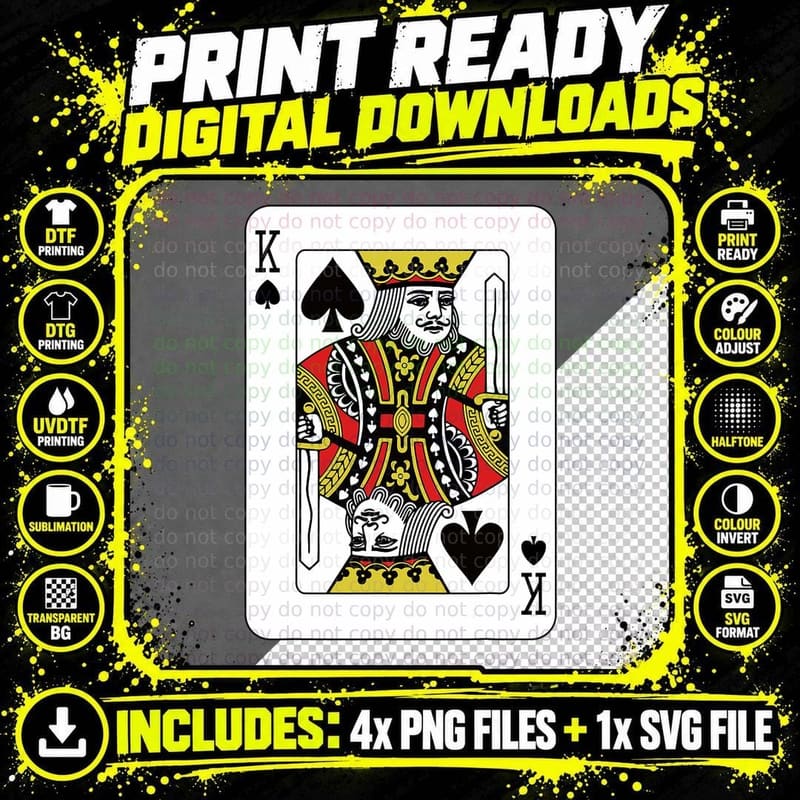 King of the Spades Playing Card Poker T-Shirt Png SVG Digital Bundle