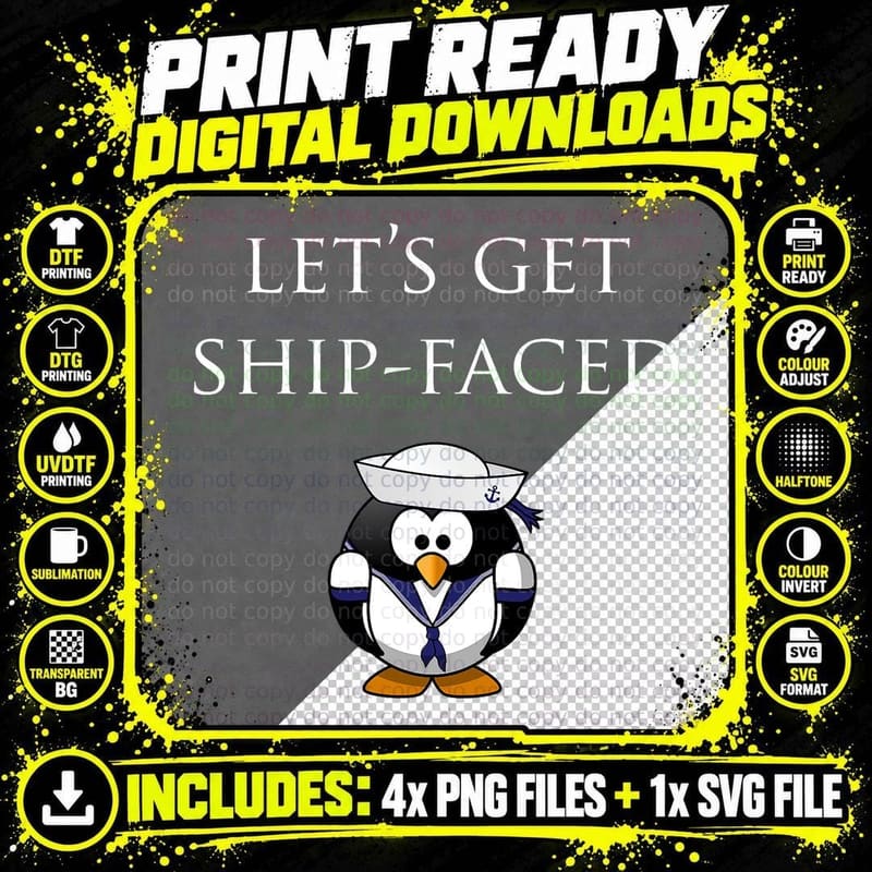 Let's Get Ship-Faced Hilarious Sailing T-Shirt Png SVG Digital Bundle