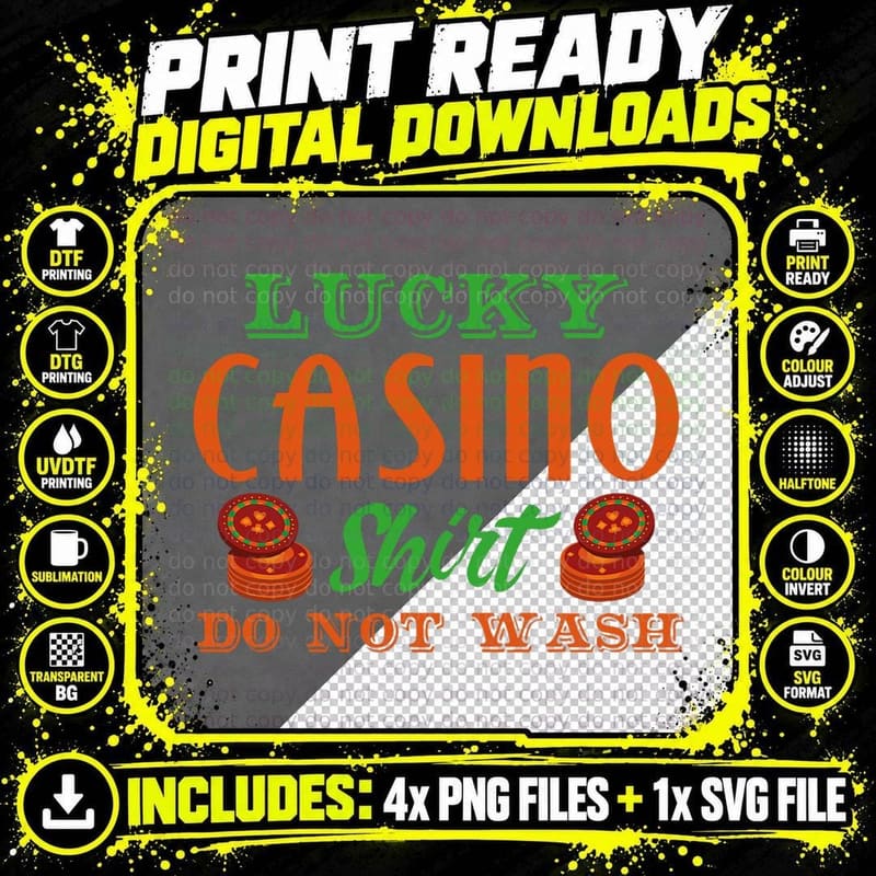 Lucky Casino Gamble Novelty Gambler Gambling Las Vegas Png SVG Digital Bundle