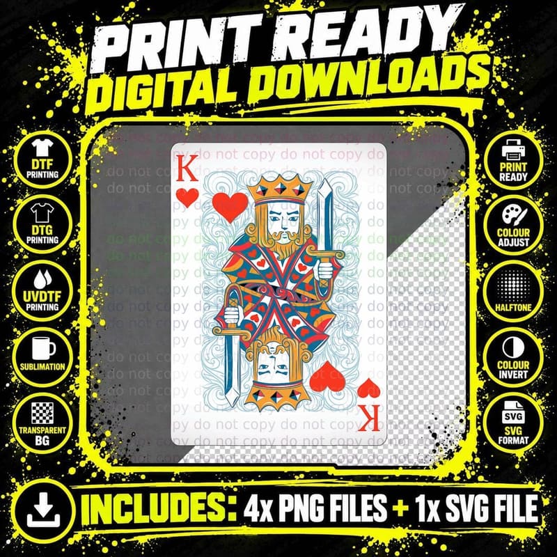 Mens King of the Hearts Playing Card Poker T-Shirt Png SVG Digital Bundle