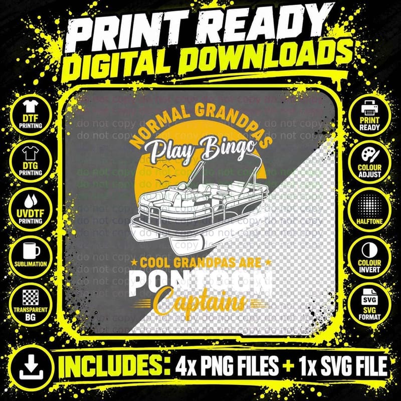 Mens Pontoon Boat Cool Grandpas Are Pontoon Captains Png SVG Digital Bundle