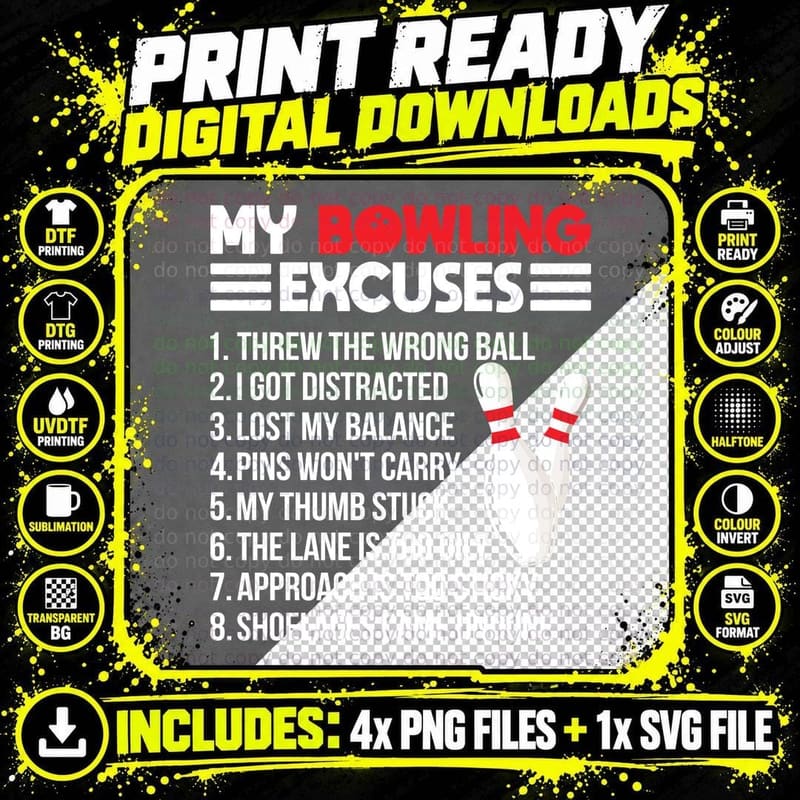 My Bowling Excuses Bowling T-Shirt Png SVG Digital Bundle