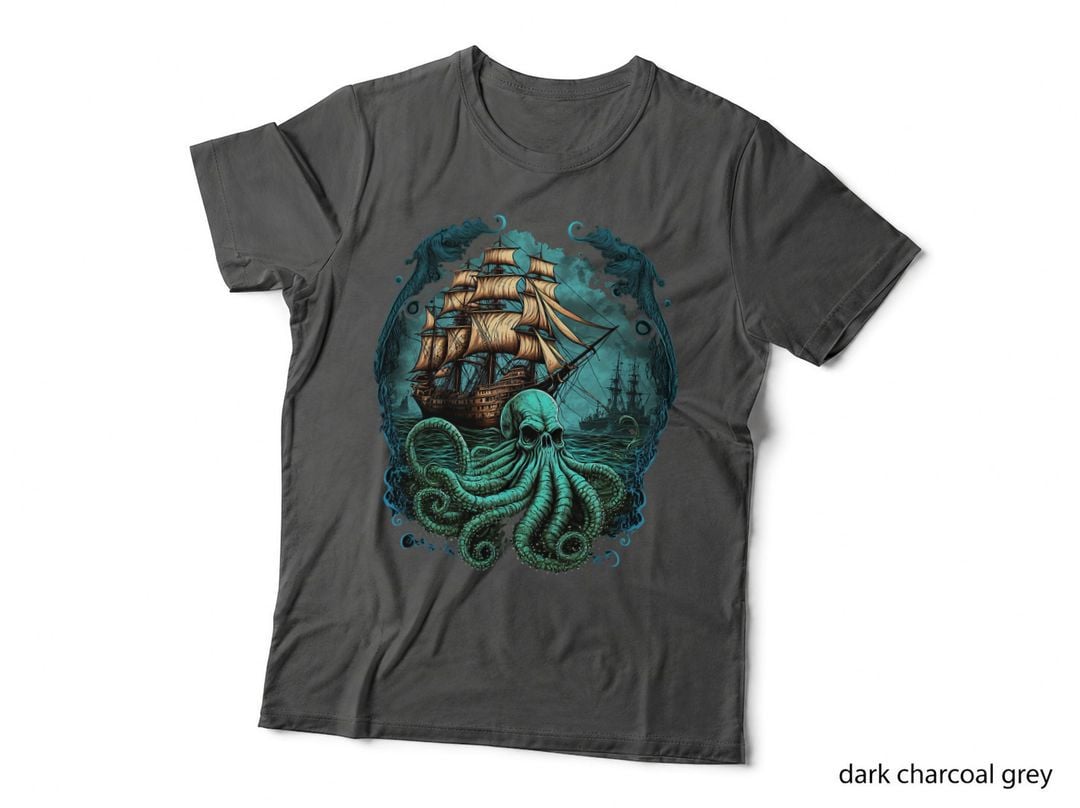 Octopus Kraken Pirate Ship Sailing T-Shirt, Nautical Fantasy