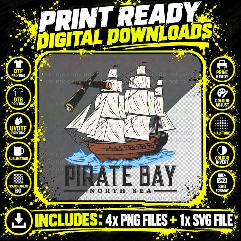 Pirate Bay Ship North Sea Sailboat Pirates Anchor T-Shirt Png SVG Digital Bundle