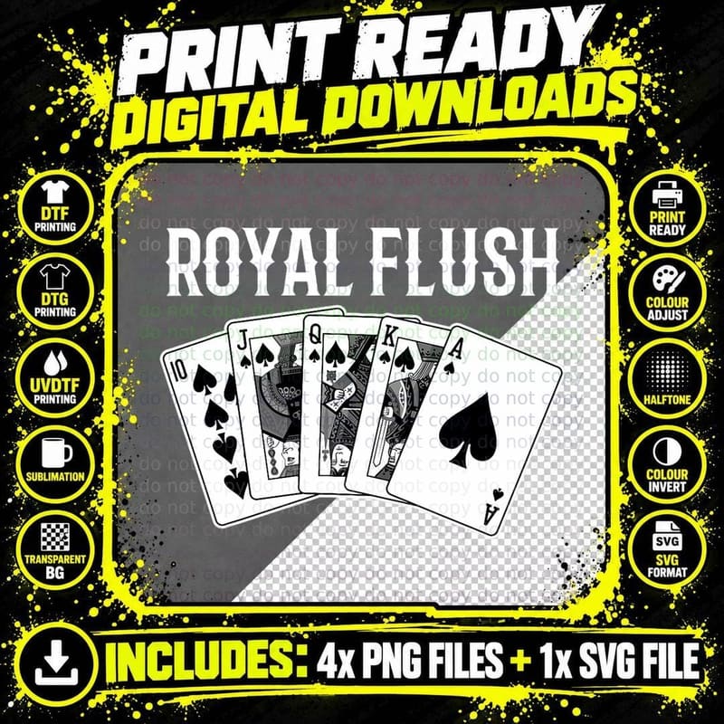 Playing Card Poker Spade Card Game Royal Flush T-Shirt Png SVG Digital Bundle