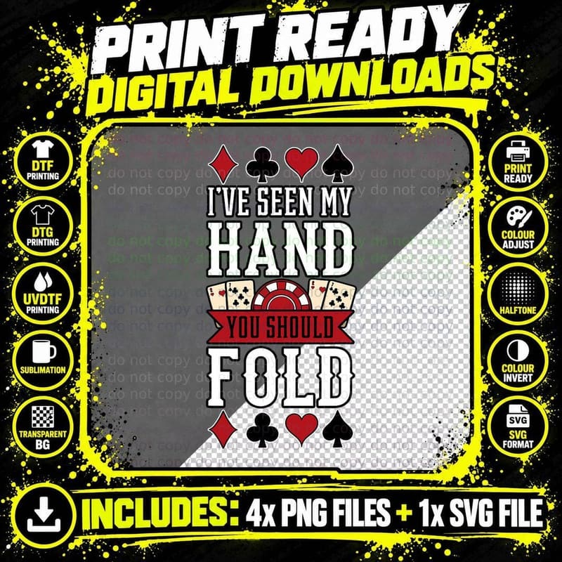 Poker Gambling Casino Card Game Hand Bluff Fold T-Shirt Png SVG Digital Bundle