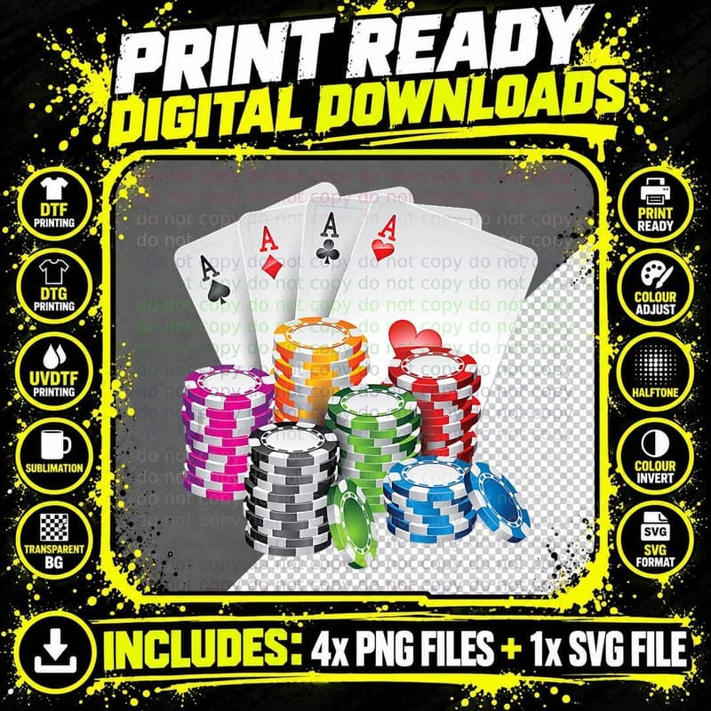 Poker King Queen Card Casino Chip Gambling, Gambler Png SVG Digital Bundle