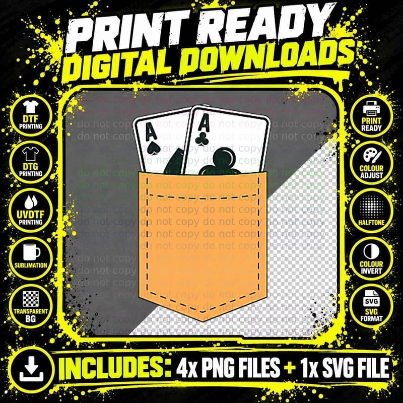 Poker Pocket Gambler Gambling Aces Playing Card T-Shirt Png SVG Digital Bundle