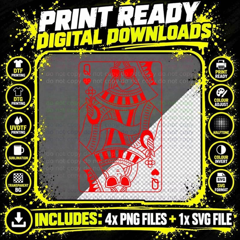 Poker Queen Casino Gambling Card Game Hand Bluff Fold Png SVG Digital Bundle